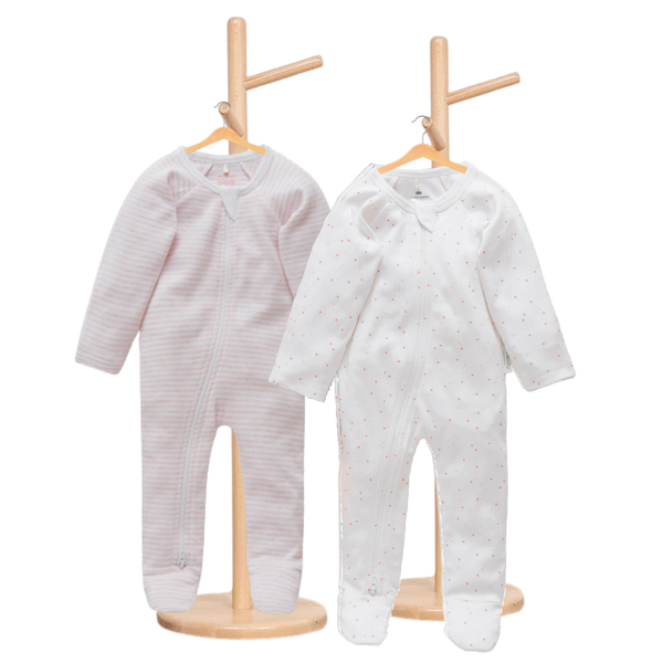 Pure Baby 2 Pack Zip Growsuit Pale Pink Girls