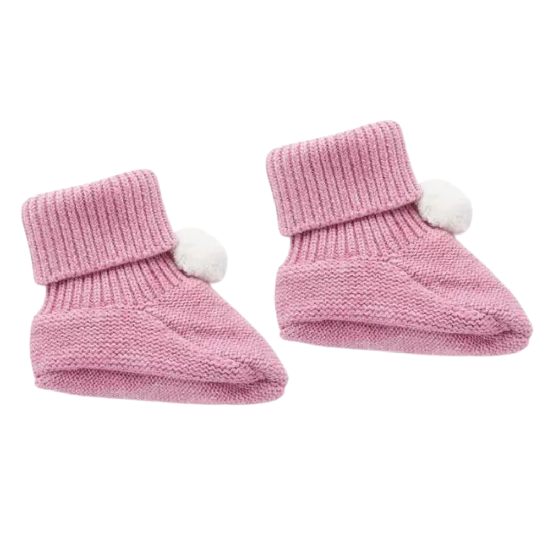 Pure Baby Beetroot Pink Pom Pom Booties