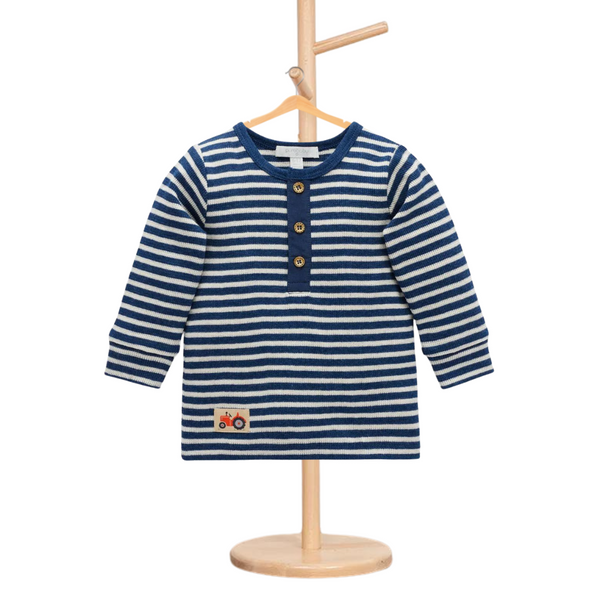 Pure Baby Blueberry Stripe Henley Waffle Top