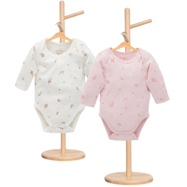 Pure Baby Easy Neck L/S Body Suit Pale Pink Blossom 2 Pack