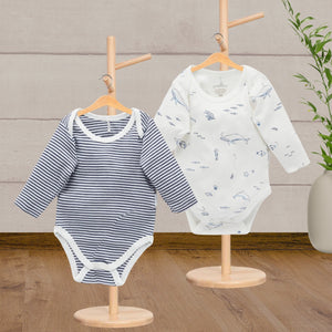 Pure Baby Easy Neck L/S Bodysuit Vanilla Nautical 2 Pack - Baby Gifts Australia