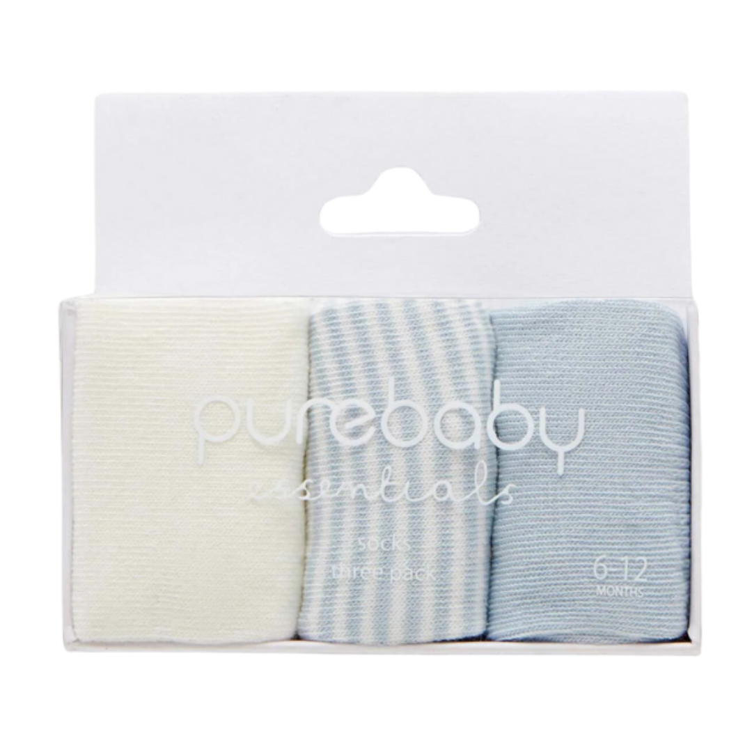 Pure Baby Essentials Blue Socks 3pk