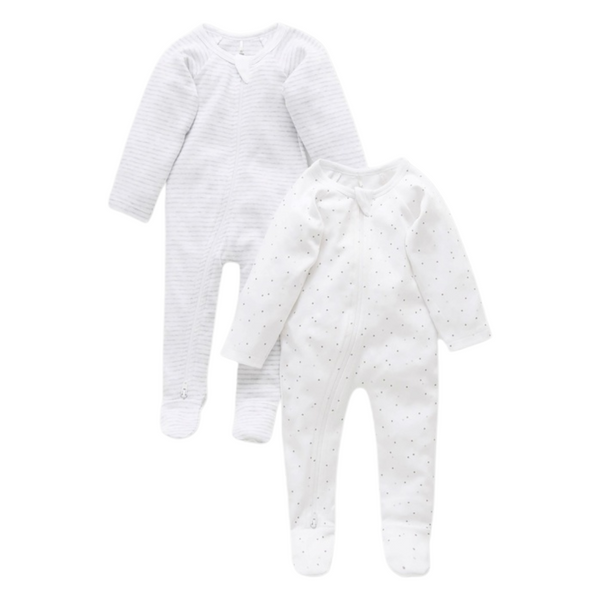 Pure Baby Essentials Grey Spot & Stripe Zip Growsuit 2 Pack