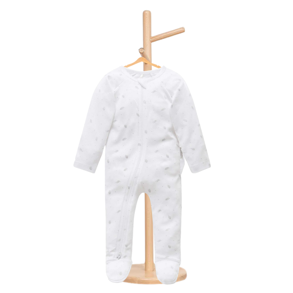 Pure Baby Essentials Pale Grey Leaf Zip Growsuit