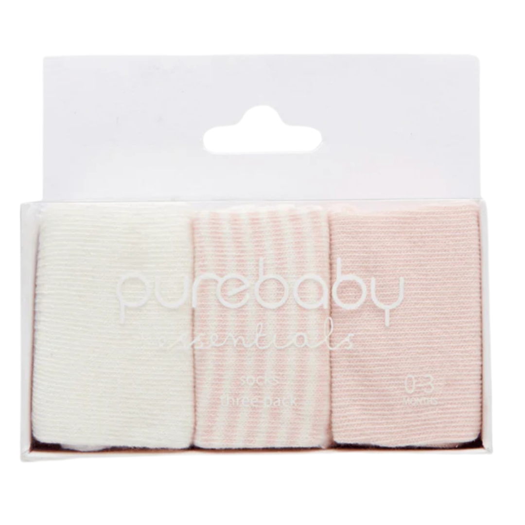 Pure Baby Essentials Pink Socks 3pk