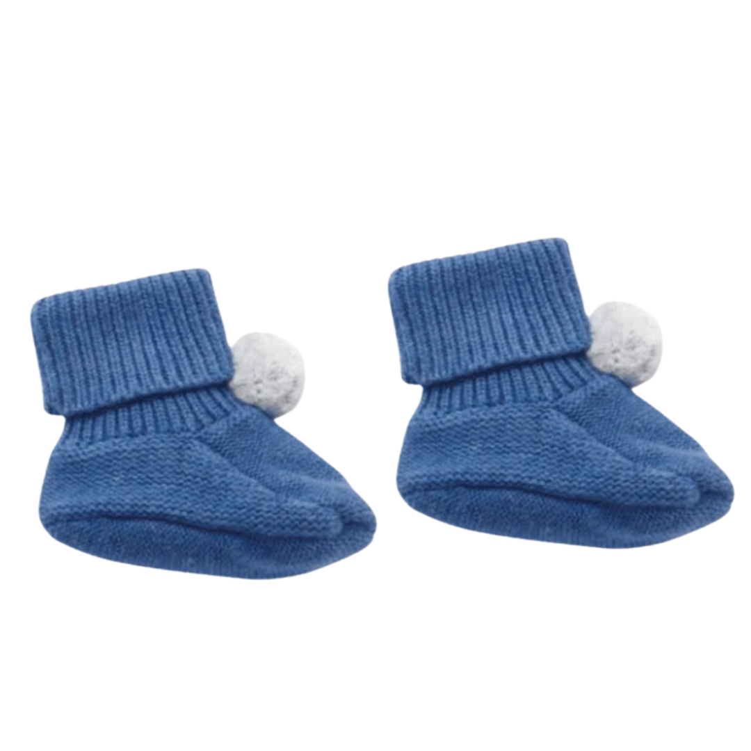 Pure Baby Indigo Blue Pom Pom Booties