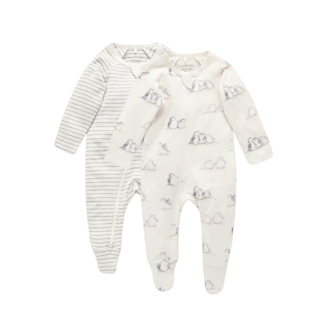 Pure Baby Penguin & Stripe Growsuit Pack