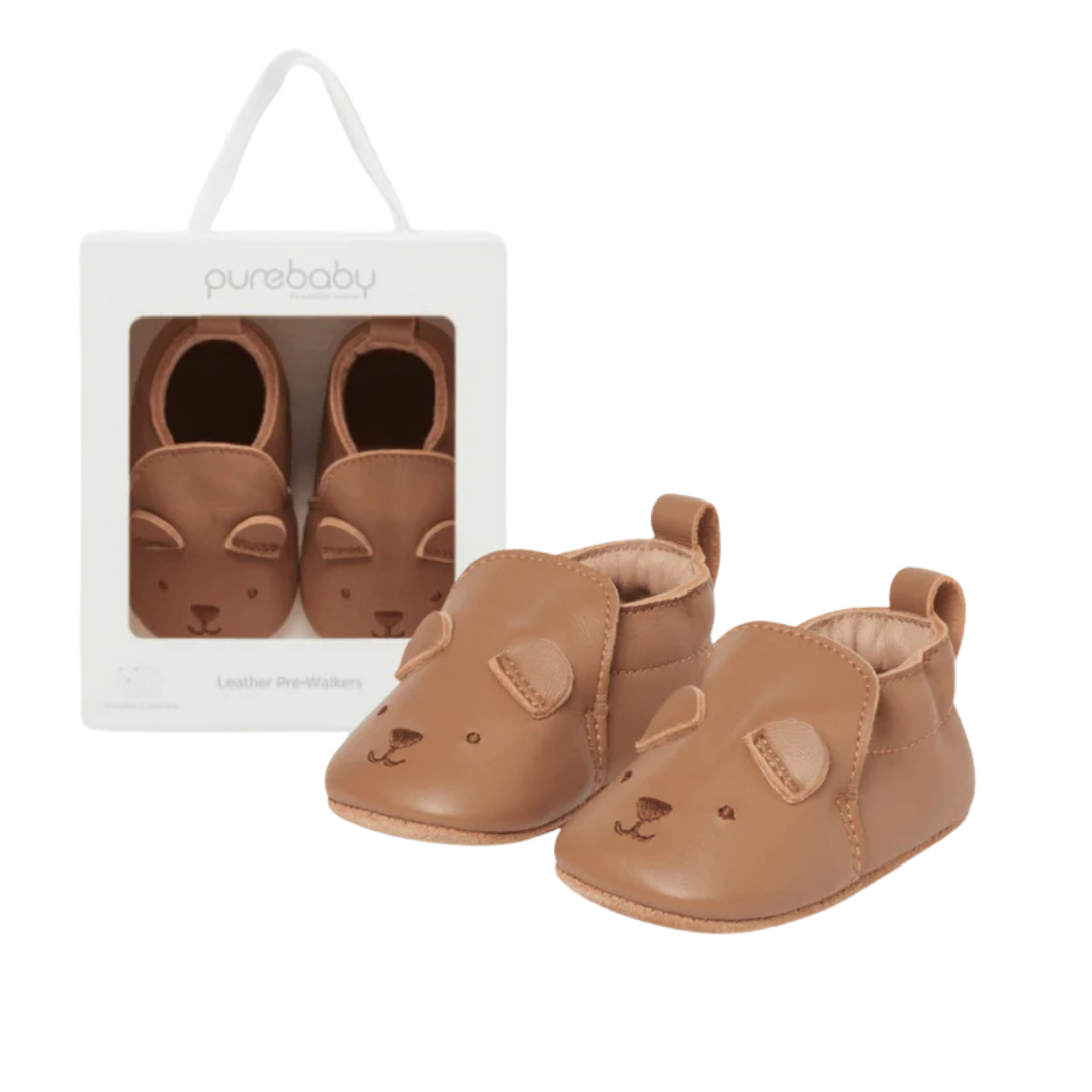 Pure Baby Tan Bear Leather Pull-on Shoes