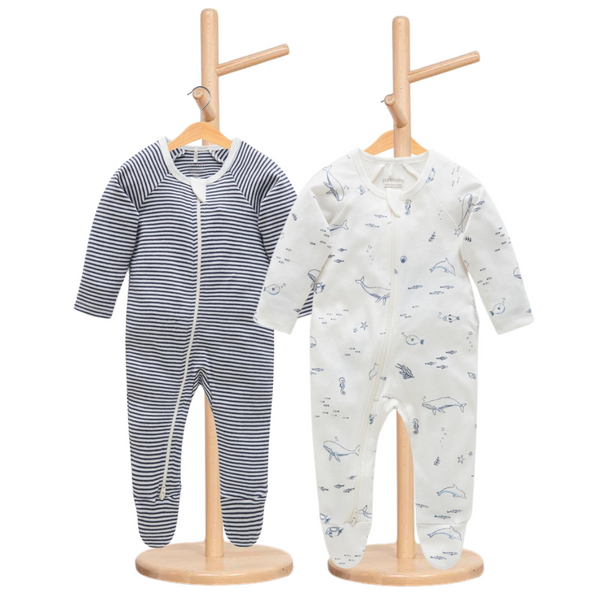 Pure Baby Vanilla Nautical Zip Growsuit 2 Pack