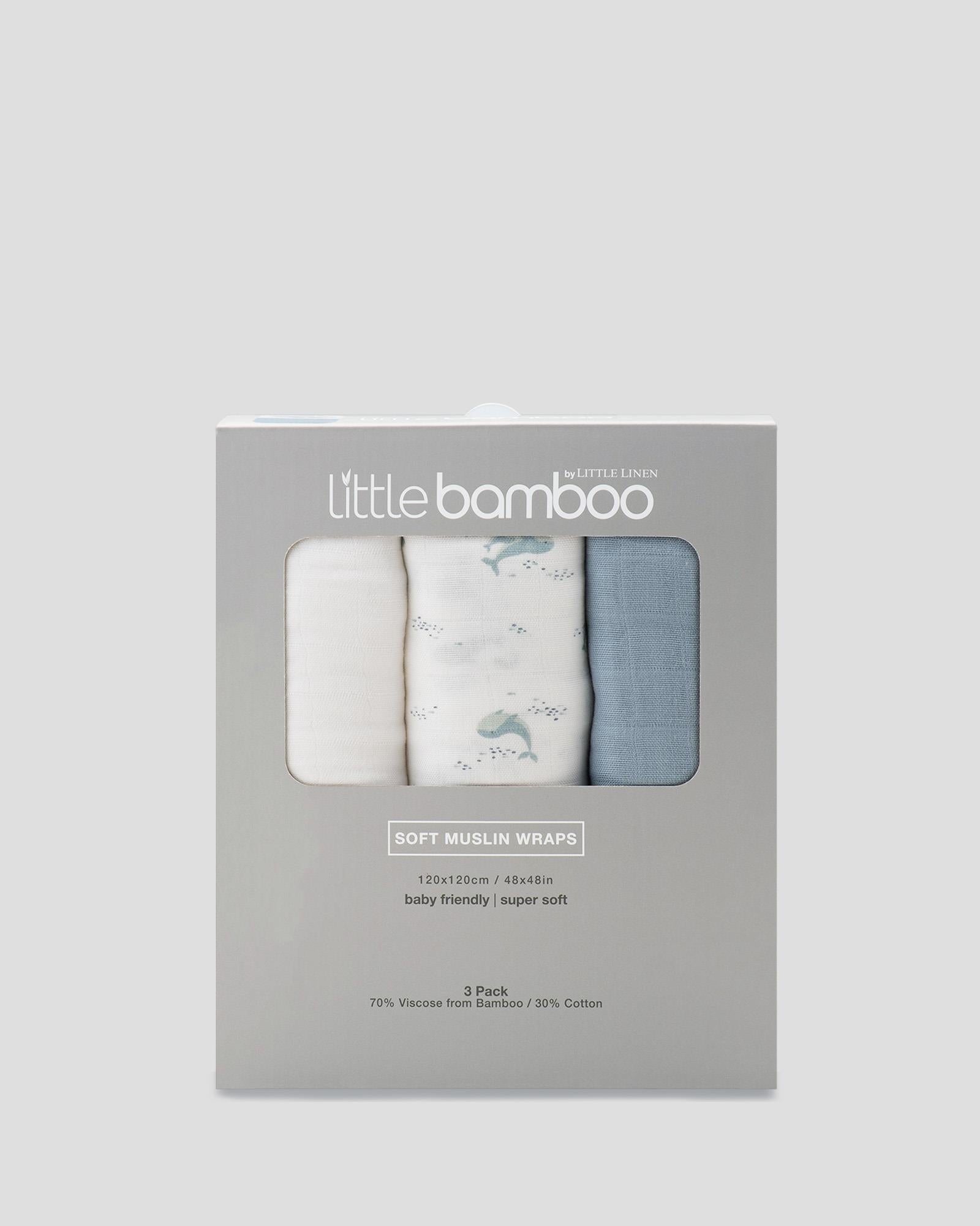 Little Bamboo Muslin Wraps 3Pk Retro Blue for Baby
