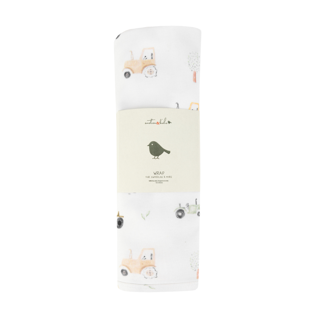 Tractor Organic Cotton Wrap for Baby